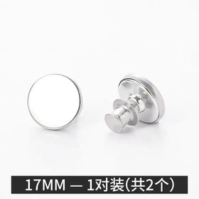 Silver-toned, 17mm snap buttons with a smooth, round face and metallic back mechanism.