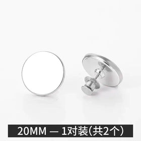 Silver-toned, 20mm circular pin-back buttons with a smooth metallic finish and flat back design.