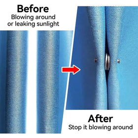 Blue textured curtain with magnetic closure system