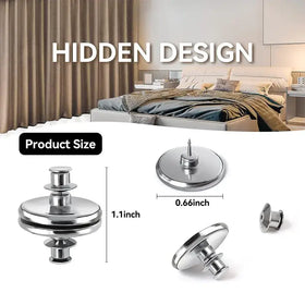 Shiny silver metal button with a hidden design, featuring a circular base and a central pin for discreet fastening.