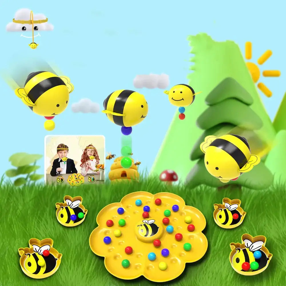 Yellow bee-themed magnetic game set with colorful balls and matching bee-shaped pieces