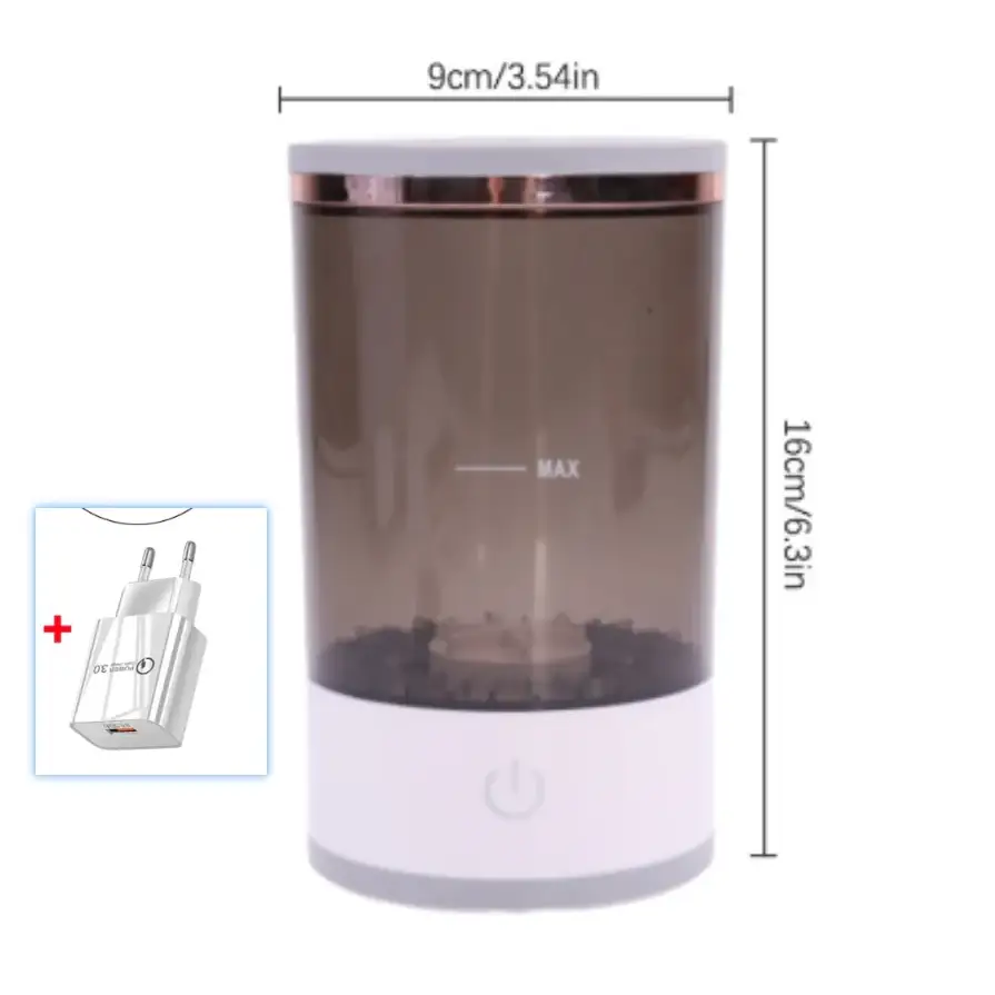 A sleek, cylindrical water ionizer with a translucent brown body and white base, accented by rose gold trim around the top edge.