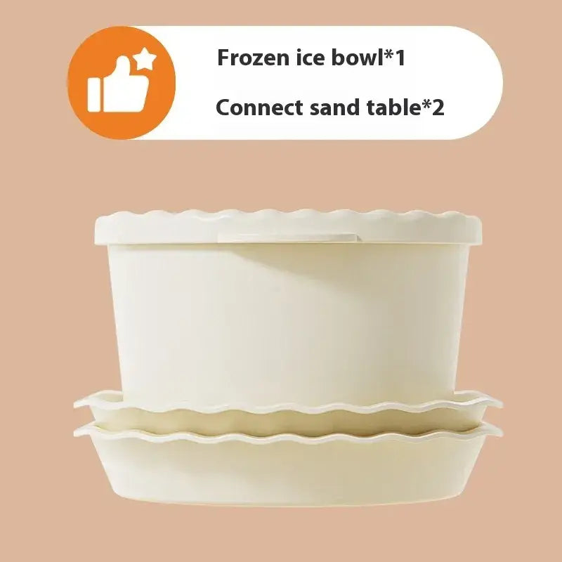 Cream-colored plastic frozen ice bowl with a scalloped rim.