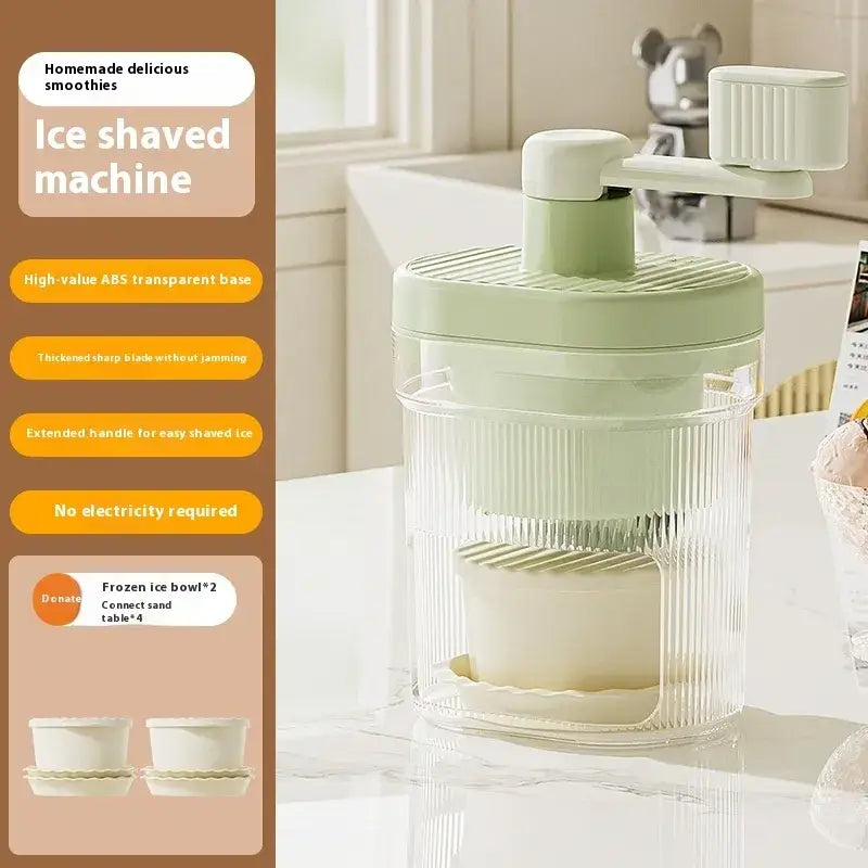Light green and transparent plastic ice shaved machine with a ribbed design.