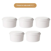 Set of five white plastic frozen ice cube molds with matching lids.