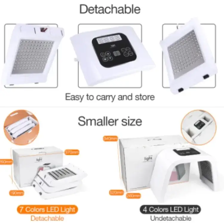 White detachable led light therapy box with a black control panel and multiple color settings.
