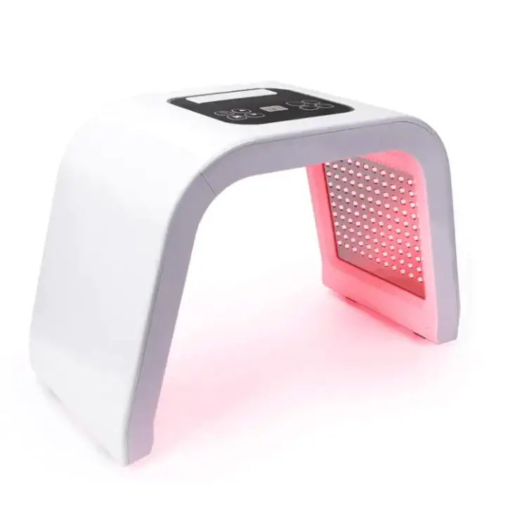 White and gray led light therapy mask with red illuminated panels