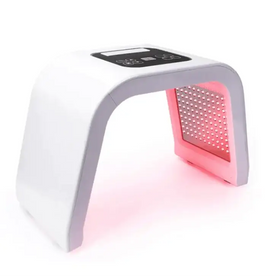White and gray led light therapy mask with red illuminated panels