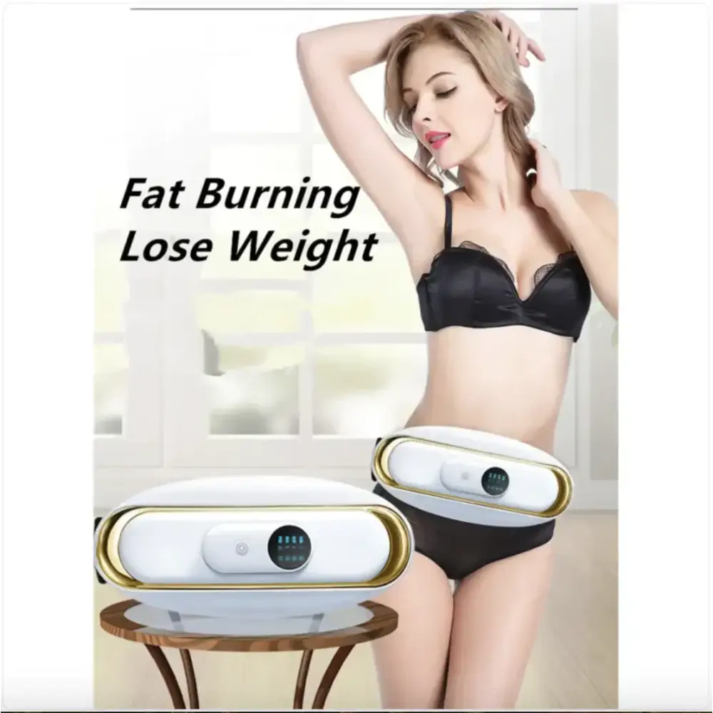 White and gold abdominal fat burner belt with digital display