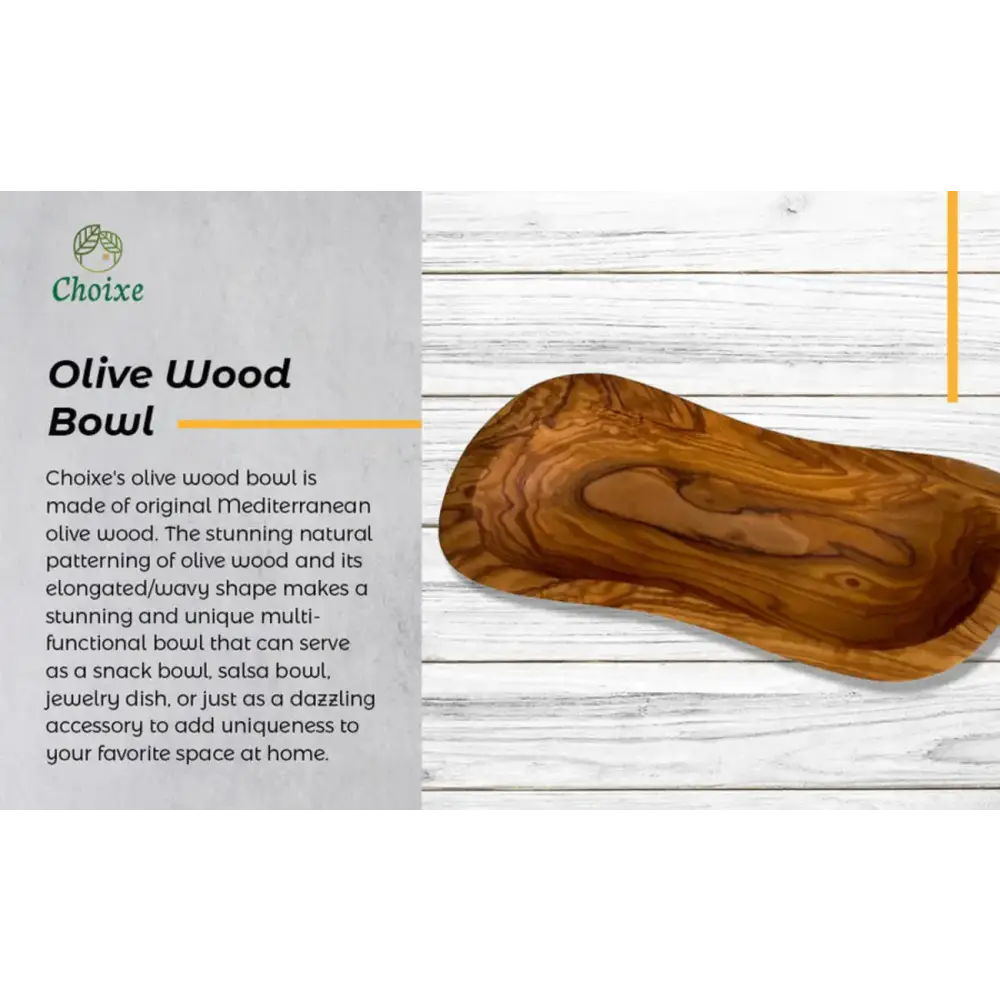 A handcrafted olive wood bowl with a rich, warm brown hue and natural wavy grain patterns.