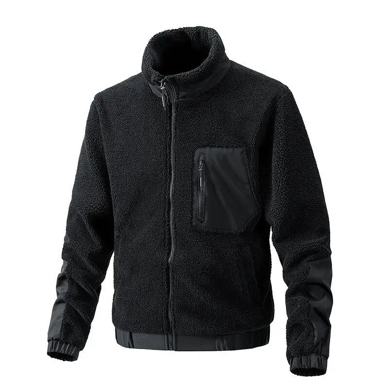 Men's Autumn Winter Fleece Jacket with Stand Collar