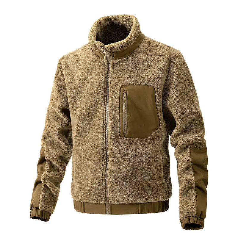 Men's Autumn Winter Fleece Jacket with Stand Collar
