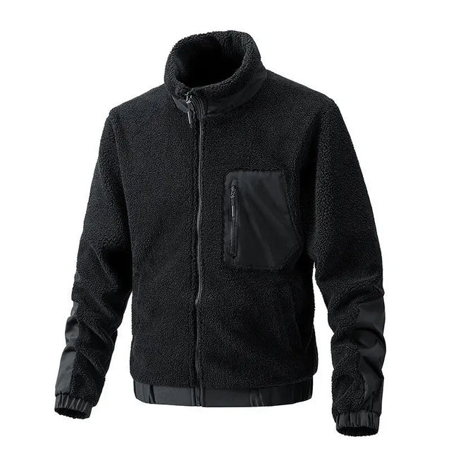 Men's Autumn Winter Fleece Jacket with Stand Collar