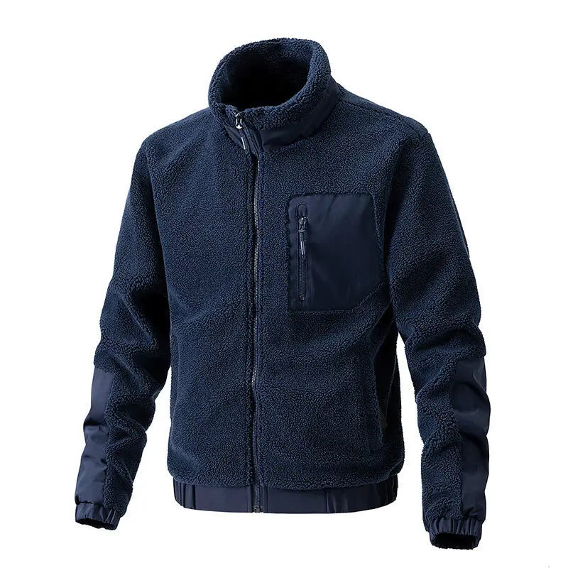 Men's Autumn Winter Fleece Jacket with Stand Collar