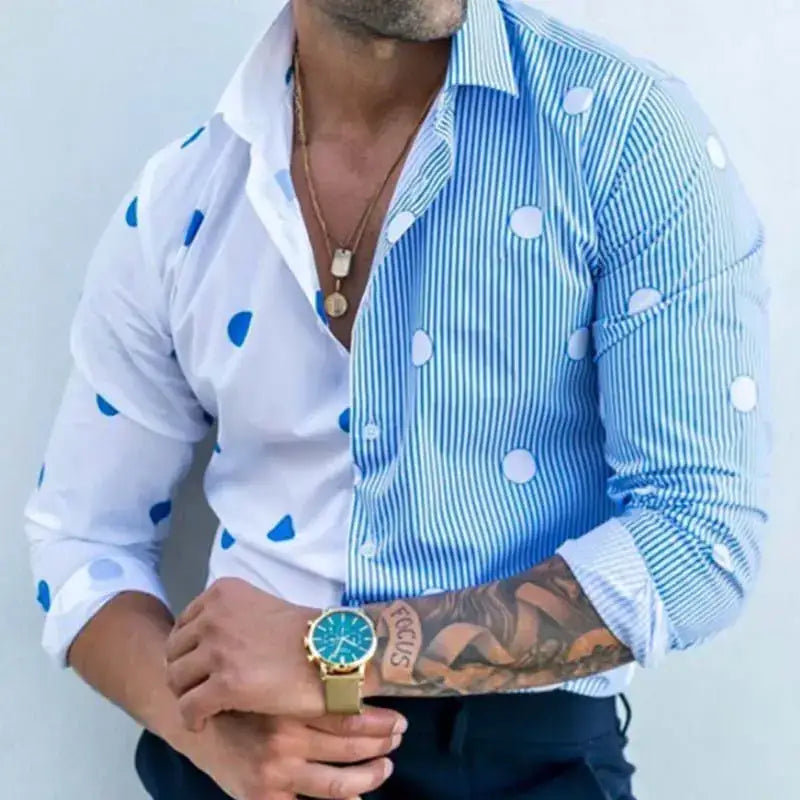 Men's Casual Polka Dot Striped Long-sleeve Shirt