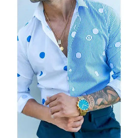 Men's Casual Polka Dot Striped Long-sleeve Shirt