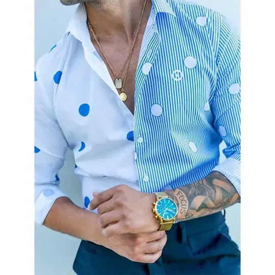 Men's Casual Polka Dot Striped Long-sleeve Shirt