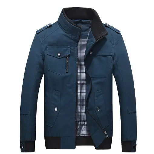 Men's Cotton Casual Stand Collar Jacket for Autumn/Spring