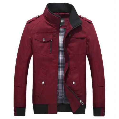Men's Cotton Casual Stand Collar Jacket for Autumn/Spring