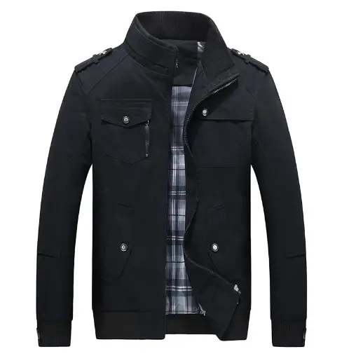 Men's Cotton Casual Stand Collar Jacket for Autumn/Spring