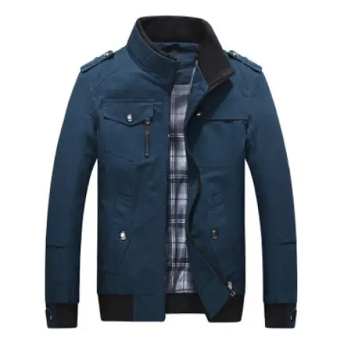 Men's Cotton Casual Stand Collar Jacket for Autumn/Spring