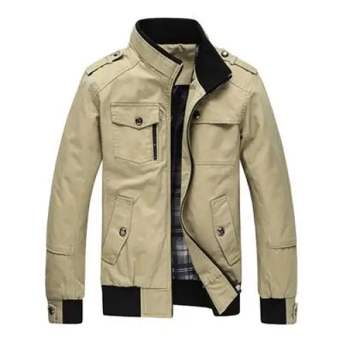 Men's Cotton Casual Stand Collar Jacket for Autumn/Spring