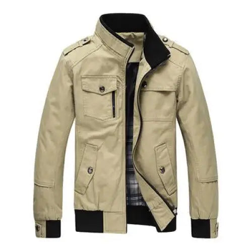 Men's Cotton Casual Stand Collar Jacket for Autumn/Spring