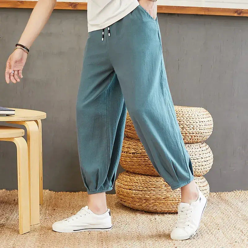Men's Cotton Linen Wide-Leg Chinese Style Pants