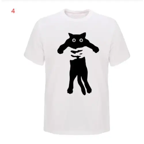 Men's Cotton T-Shirt with Cat Print Short Sleeves
