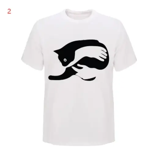 Men's Cotton T-Shirt with Cat Print Short Sleeves