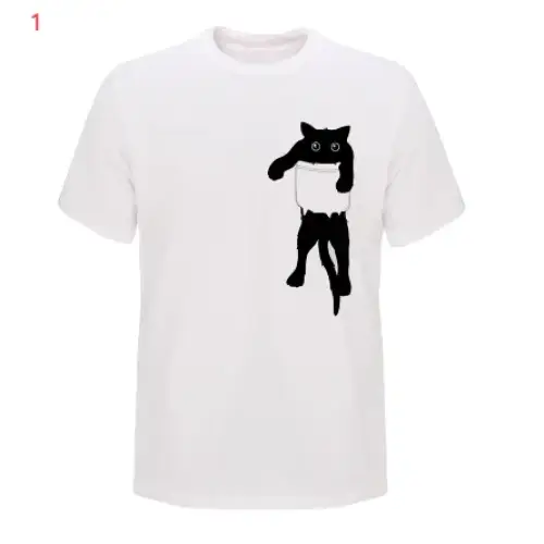 Men's Cotton T-Shirt with Cat Print Short Sleeves