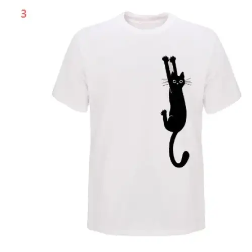 Men's Cotton T-Shirt with Cat Print Short Sleeves
