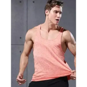 A peach-colored, textured athletic tank top with a racerback design.