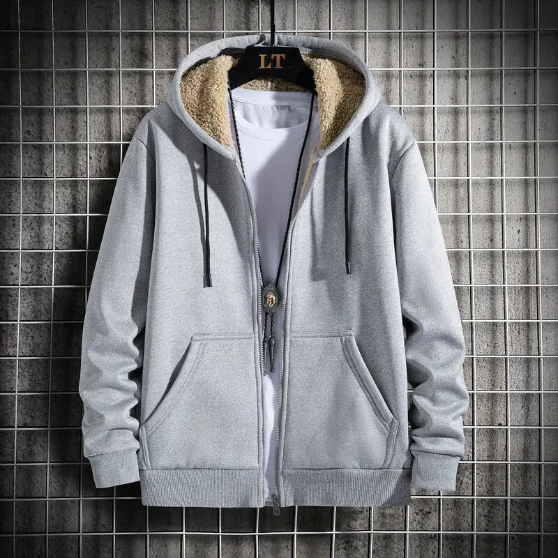 Men's Fleece Lined Hoodie Jacket with Thick Cotton