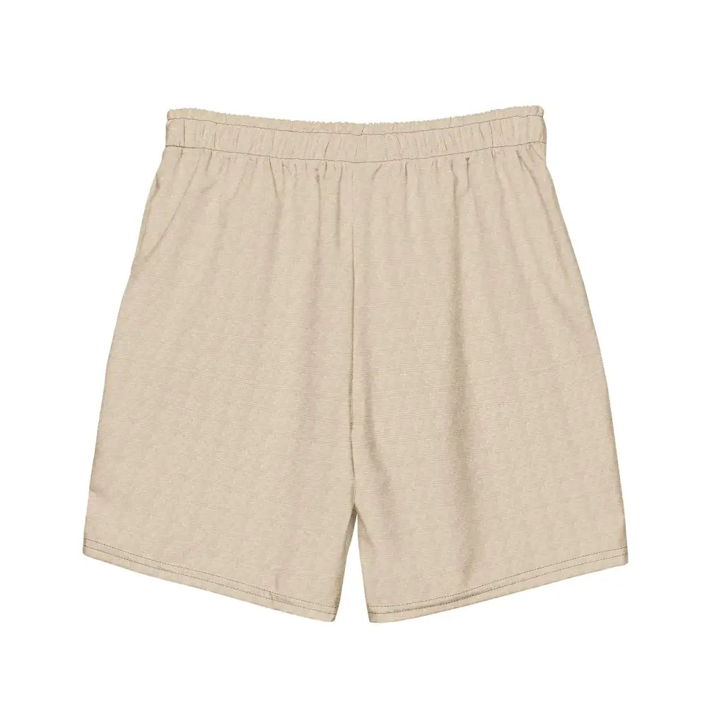Beige linen shorts with an elastic waistband and subtle texture.