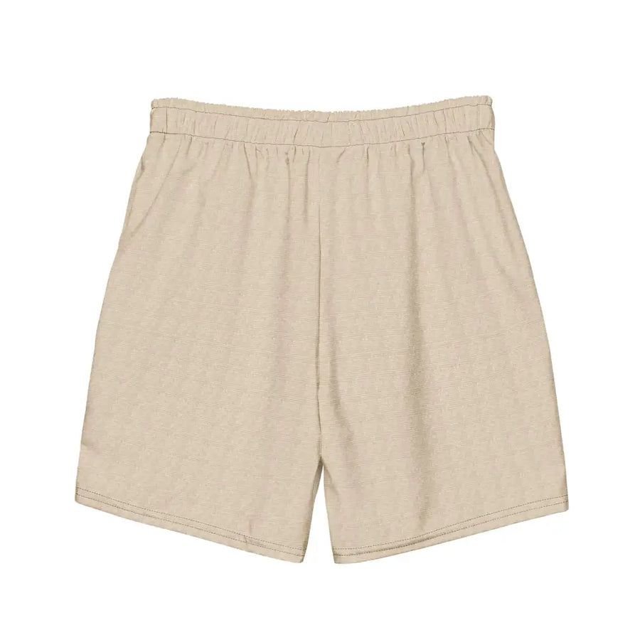 Beige linen shorts with an elastic waistband and subtle texture.
