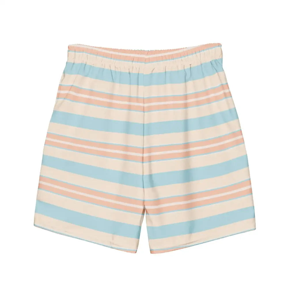 Pastel blue and peach-striped shorts with an elastic waistband.