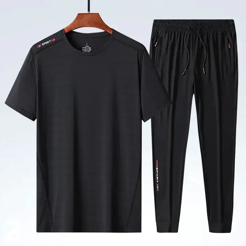 Men's Ice Silk Sports T-shirt and Suit Set