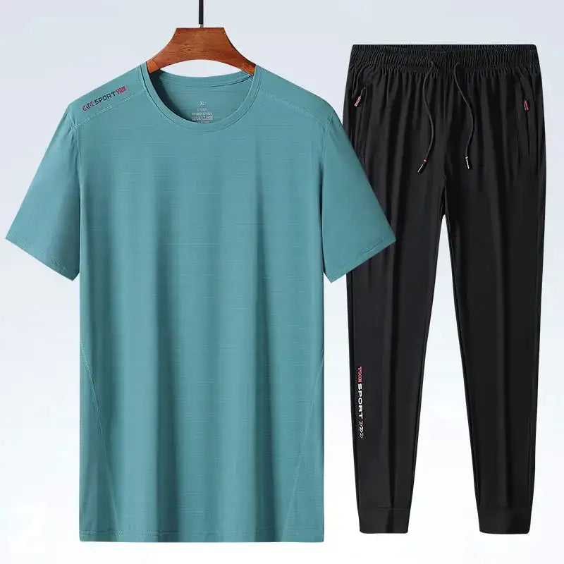 Men's Ice Silk Sports T-shirt and Suit Set