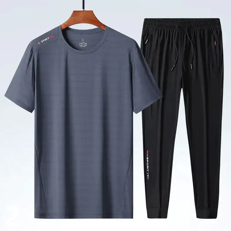Men's Ice Silk Sports T-shirt and Suit Set
