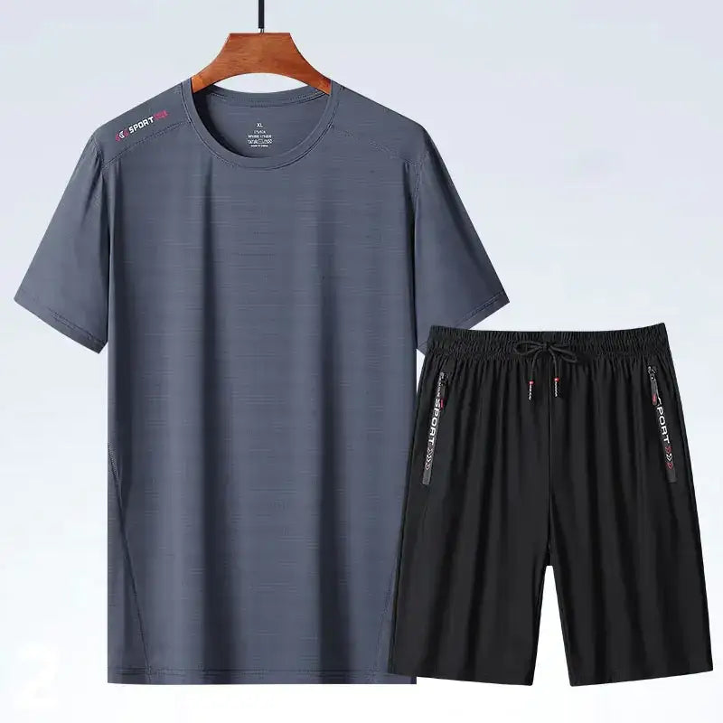 Men's Ice Silk Sports T-shirt and Suit Set