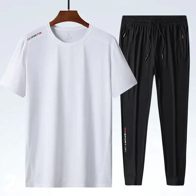 Men's Ice Silk Sports T-shirt and Suit Set