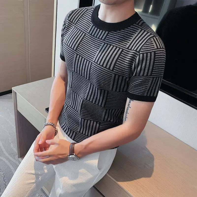 Men's Knit Short Sleeve T-Shirt - Slim Fit Round Neck