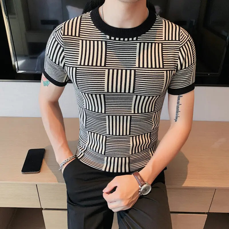 Men's Knit Short Sleeve T-Shirt - Slim Fit Round Neck