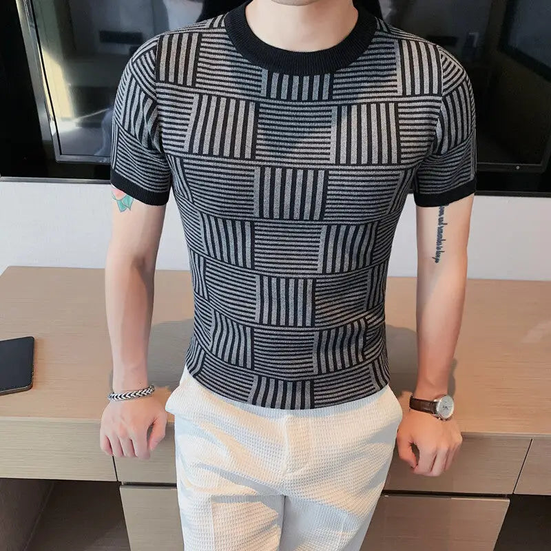 Men's Knit Short Sleeve T-Shirt - Slim Fit Round Neck