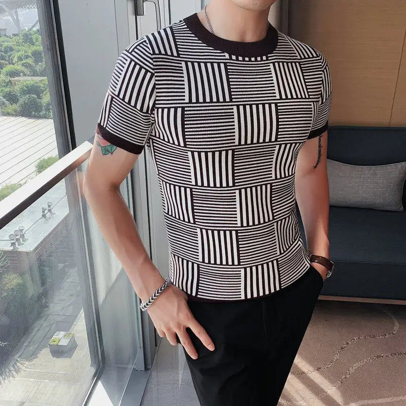 Men's Knit Short Sleeve T-Shirt - Slim Fit Round Neck