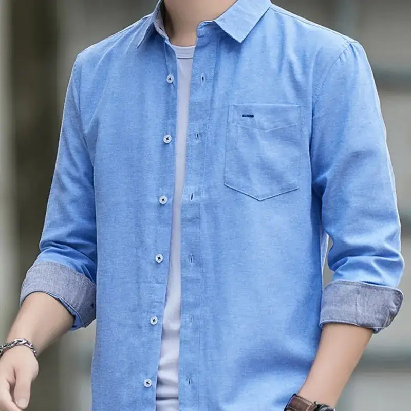 Men's Long Sleeve Cotton Shirt - Slim Fit Casual Top
