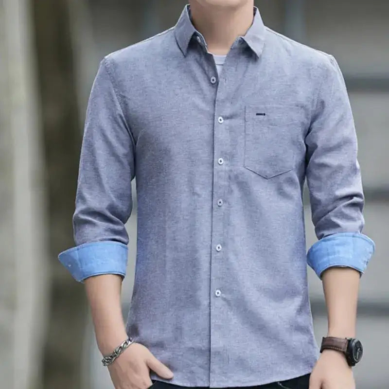 Men's Long Sleeve Cotton Shirt - Slim Fit Casual Top