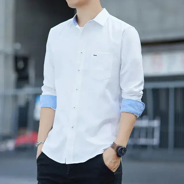 Men's Long Sleeve Cotton Shirt - Slim Fit Casual Top