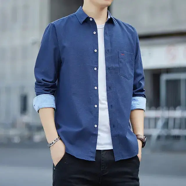 Men's Long Sleeve Cotton Shirt - Slim Fit Casual Top